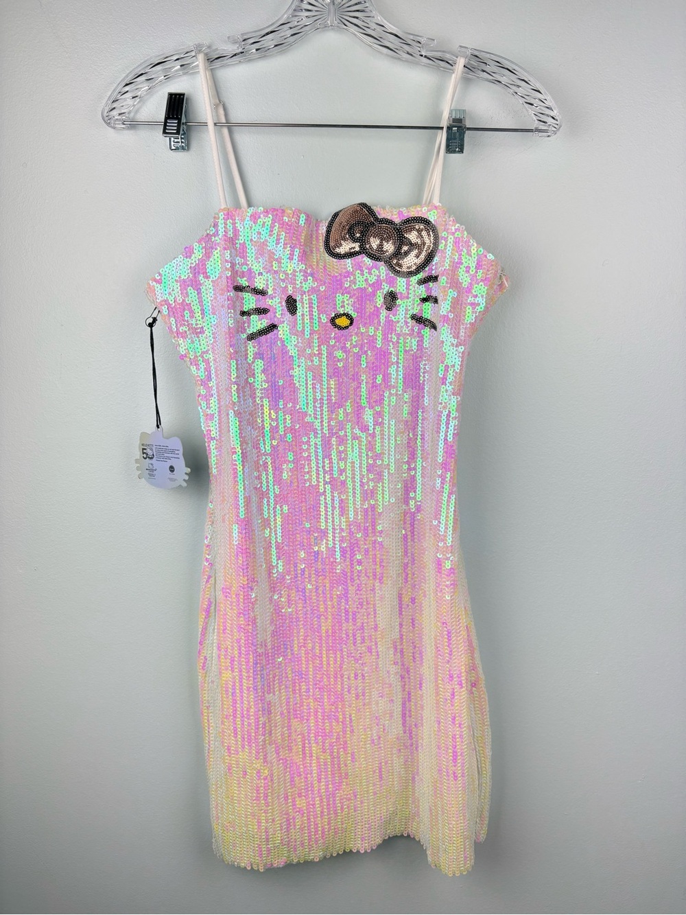 Hello Kitty x Forever 21 Iridescent Pink Sequin Mini Dress Lined Sz S 3-5